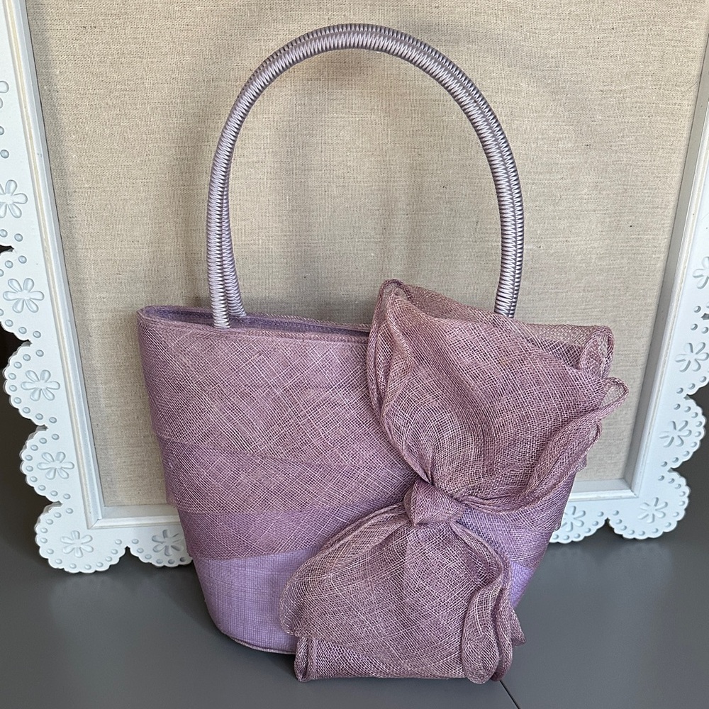Raffia Bow Accent  Purple Women's Handbag Tote